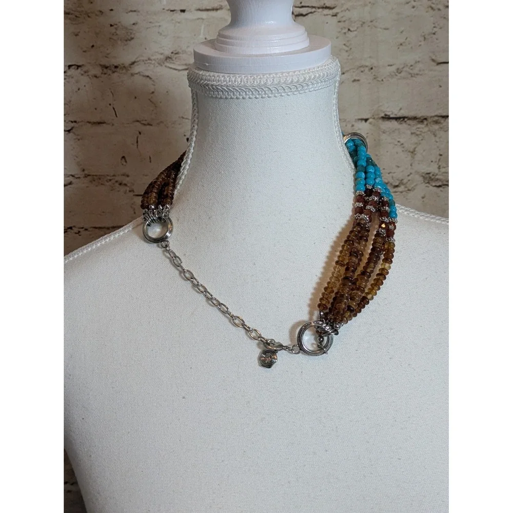 RJ Graziano Multi Strand Beaded Necklace Faux Turquoise AB Aurora Borealis 18